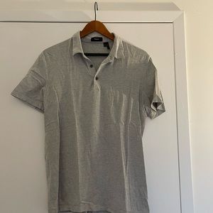 THEORY Mens Heather Grey Stripe Jacquard Polo Shirt